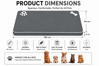 Bone & Paw Print Washable Pet Bed for Dogs and Cats Soft 100% Polyester Sleeping Cushion with Removable Zipper