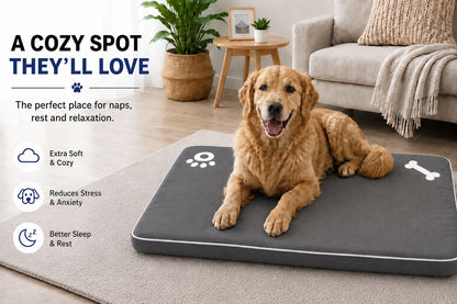 Bone & Paw Print Washable Pet Bed for Dogs and Cats Soft 100% Polyester Sleeping Cushion with Removable Zipper