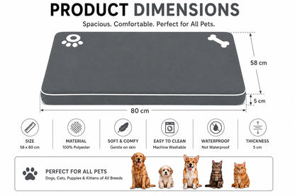 Bone & Paw Print Washable Pet Bed for Dogs and Cats Soft 100% Polyester Sleeping Cushion with Removable Zipper