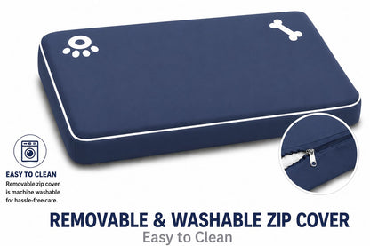 Bone & Paw Print Washable Pet Bed for Dogs and Cats Soft 100% Polyester Sleeping Cushion with Removable Zipper