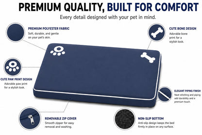 Bone & Paw Print Washable Pet Bed for Dogs and Cats Soft 100% Polyester Sleeping Cushion with Removable Zipper