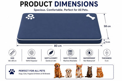 Bone & Paw Print Washable Pet Bed for Dogs and Cats Soft 100% Polyester Sleeping Cushion with Removable Zipper