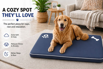 Bone & Paw Print Washable Pet Bed for Dogs and Cats Soft 100% Polyester Sleeping Cushion with Removable Zipper