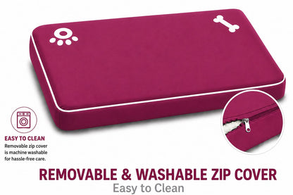 Bone & Paw Print Washable Pet Bed for Dogs and Cats Soft 100% Polyester Sleeping Cushion with Removable Zipper