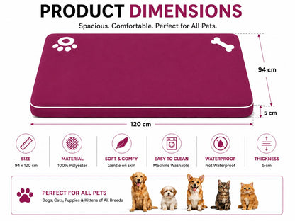 Bone & Paw Print Washable Pet Bed for Dogs and Cats Soft 100% Polyester Sleeping Cushion with Removable Zipper