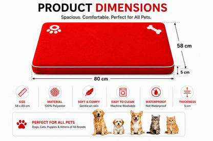 Bone & Paw Print Washable Pet Bed for Dogs and Cats Soft 100% Polyester Sleeping Cushion with Removable Zipper