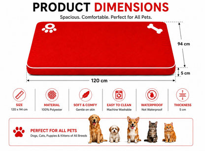 Bone & Paw Print Washable Pet Bed for Dogs and Cats Soft 100% Polyester Sleeping Cushion with Removable Zipper