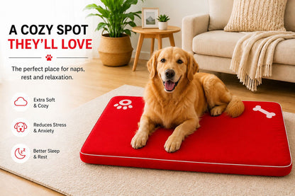 Bone & Paw Print Washable Pet Bed for Dogs and Cats Soft 100% Polyester Sleeping Cushion with Removable Zipper