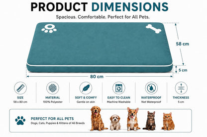 Bone & Paw Print Washable Pet Bed for Dogs and Cats Soft 100% Polyester Sleeping Cushion with Removable Zipper