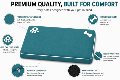 Bone & Paw Print Washable Pet Bed for Dogs and Cats Soft 100% Polyester Sleeping Cushion with Removable Zipper