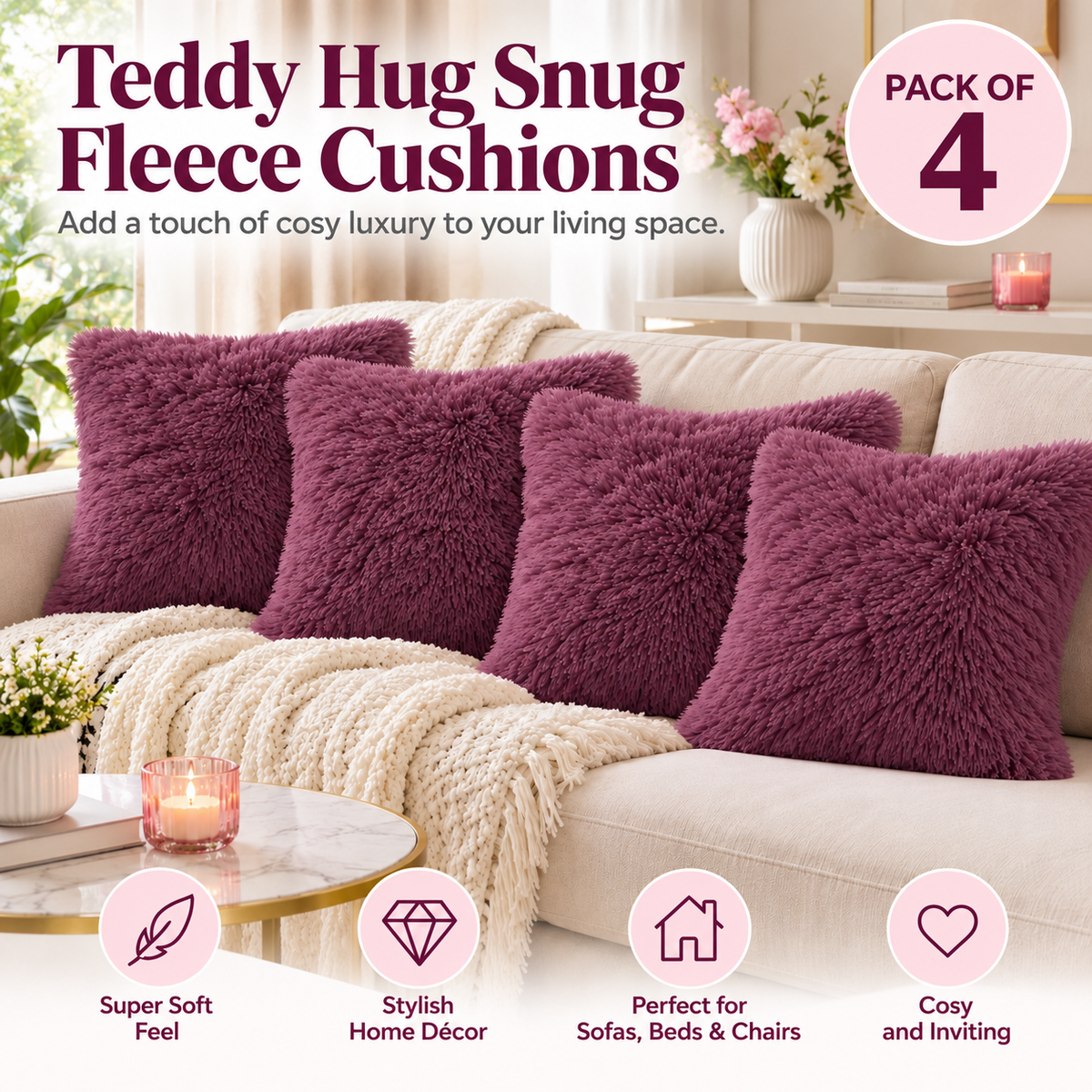 Teddy Hug Fleece Cushion Cover – Soft Fluffy Snug Cuddle Cushion Cover | Night Zone