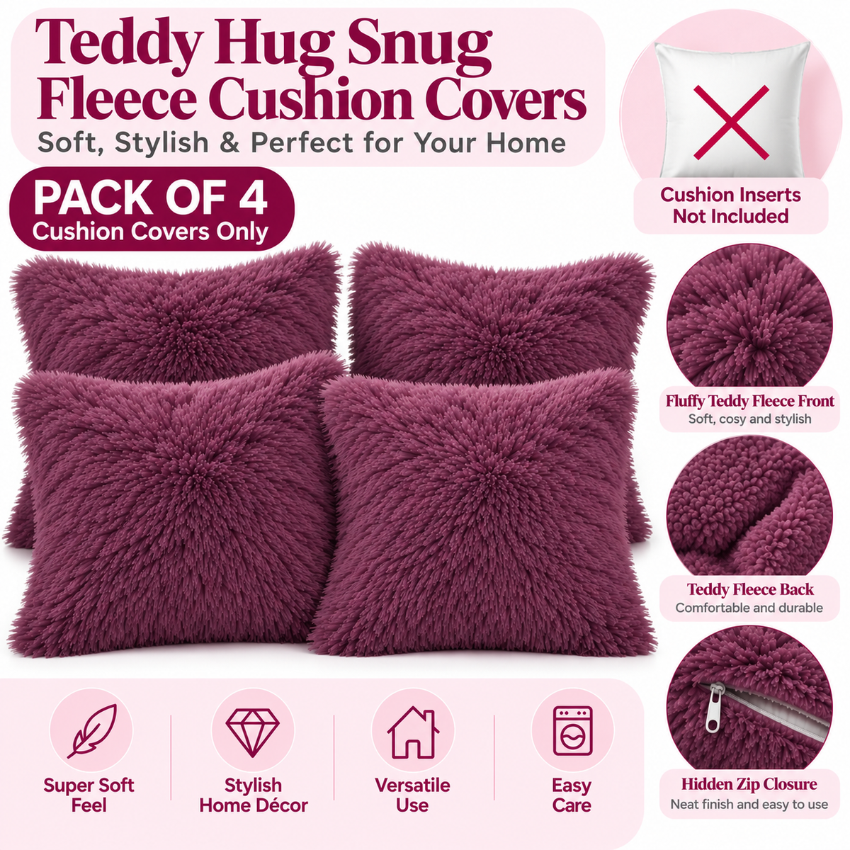 Teddy Hug Fleece Cushion Cover – Soft Fluffy Snug Cuddle Cushion Cover | Night Zone