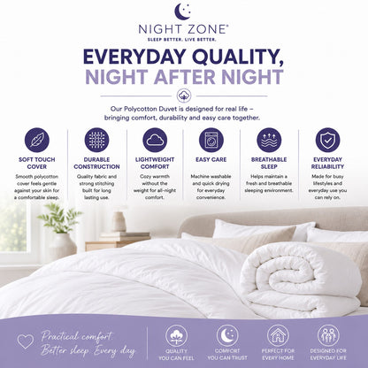 Hollowfibre Duvet – Soft Polycotton Lightweight Warm Bedding | Night Zone