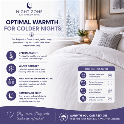Hollowfibre Duvet – Soft Polycotton Lightweight Warm Bedding | Night Zone
