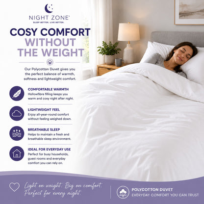 Hollowfibre Duvet – Soft Polycotton Lightweight Warm Bedding | Night Zone