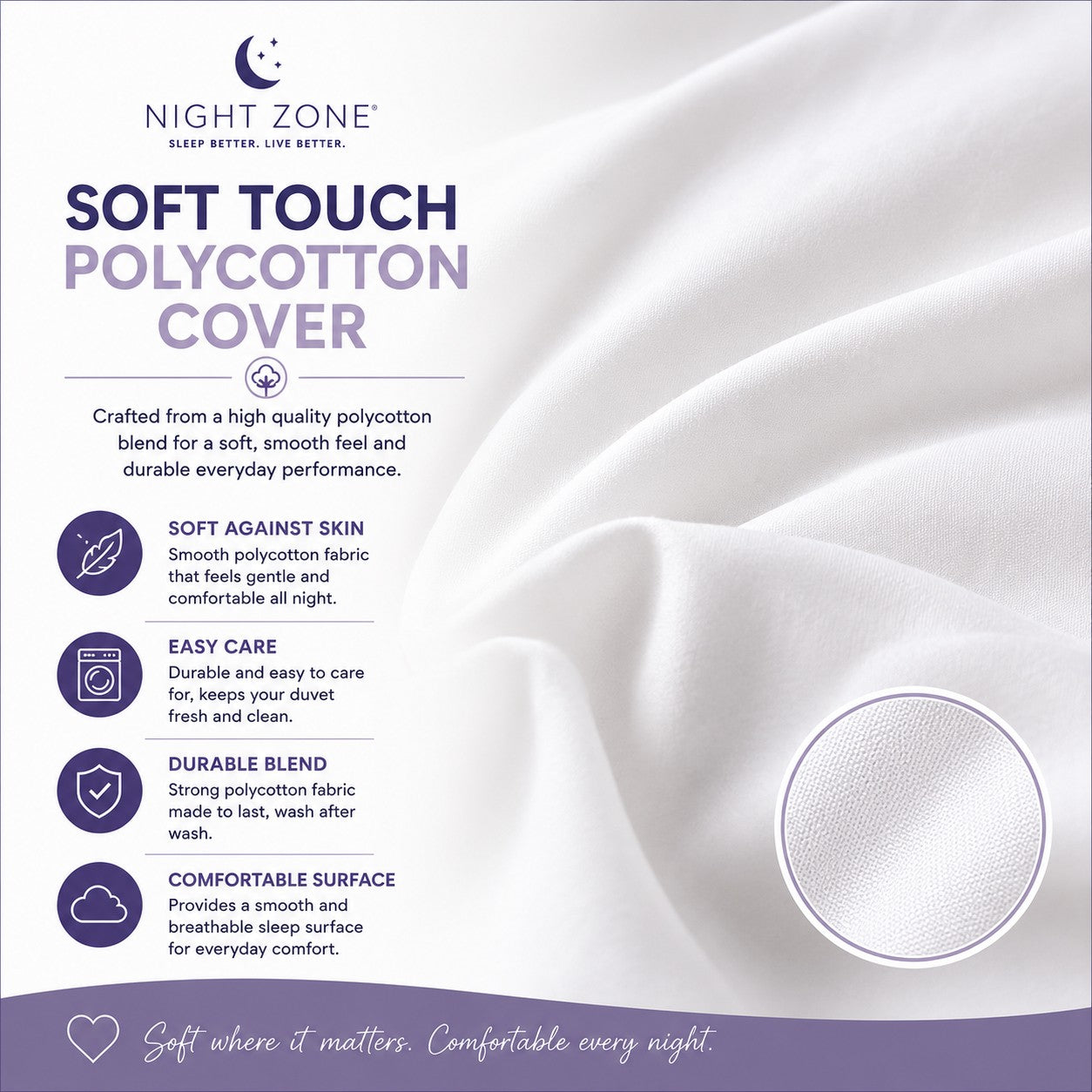 Hollowfibre Duvet – Soft Polycotton Lightweight Warm Bedding | Night Zone
