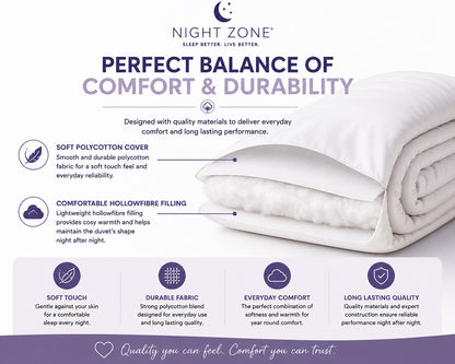 Hollowfibre Duvet – Soft Polycotton Lightweight Warm Bedding | Night Zone