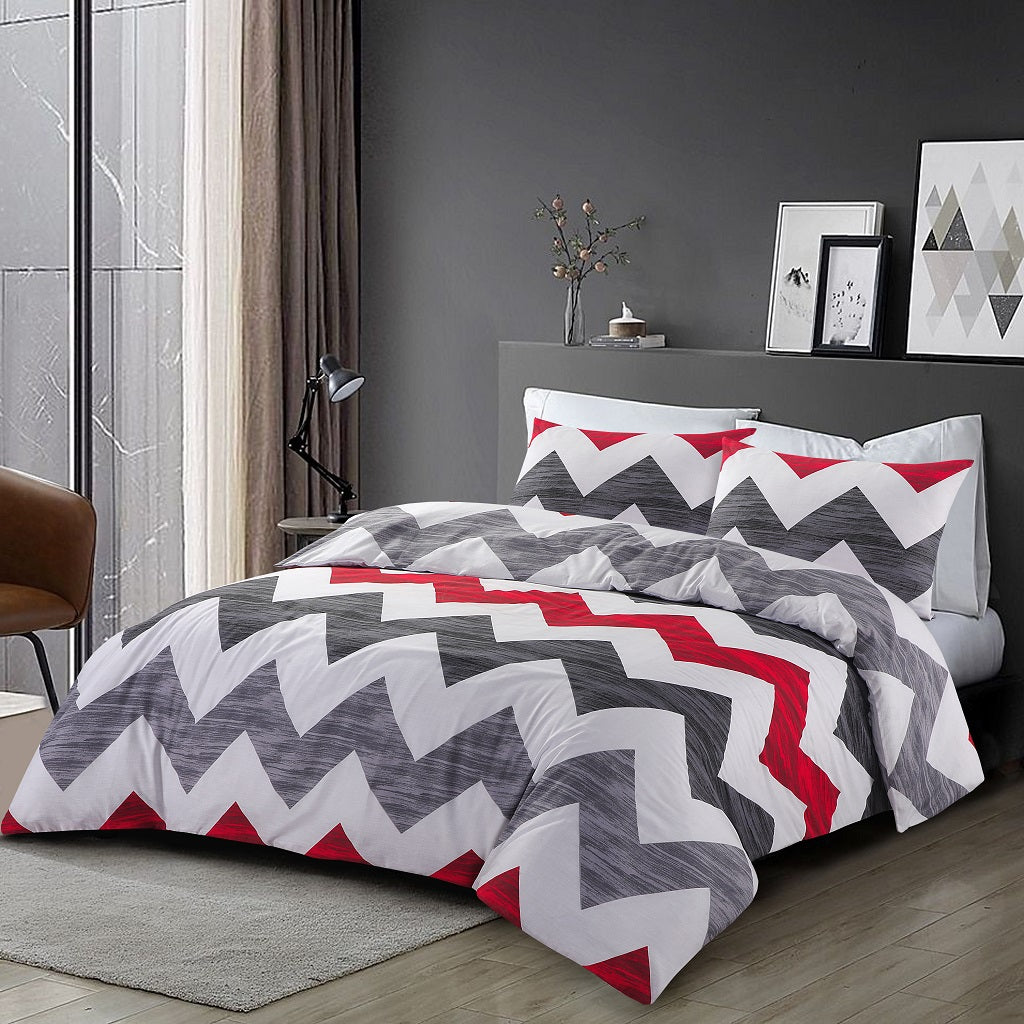 Zigzag Ronald Duvet Cover Set – Modern Geometric Poly cotton Quilt Cover with Pillowcases | Night Zone