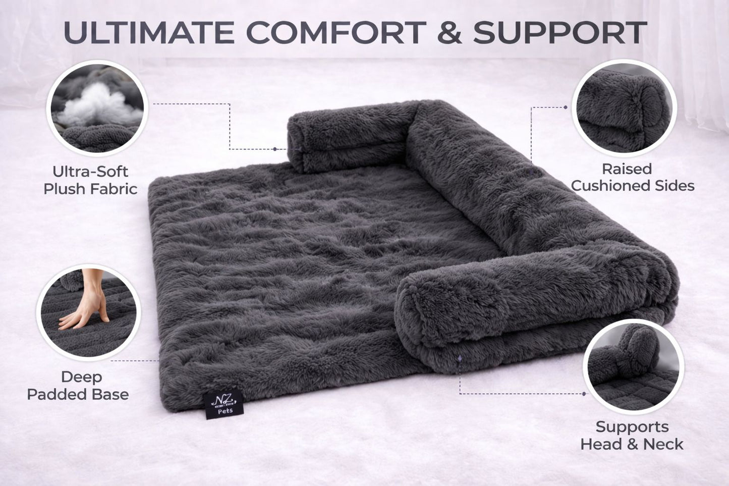 Waterproof Fleece Square Sofa Pet Bed – Soft Plush Washable Dog & Cat Bed | Night Zone