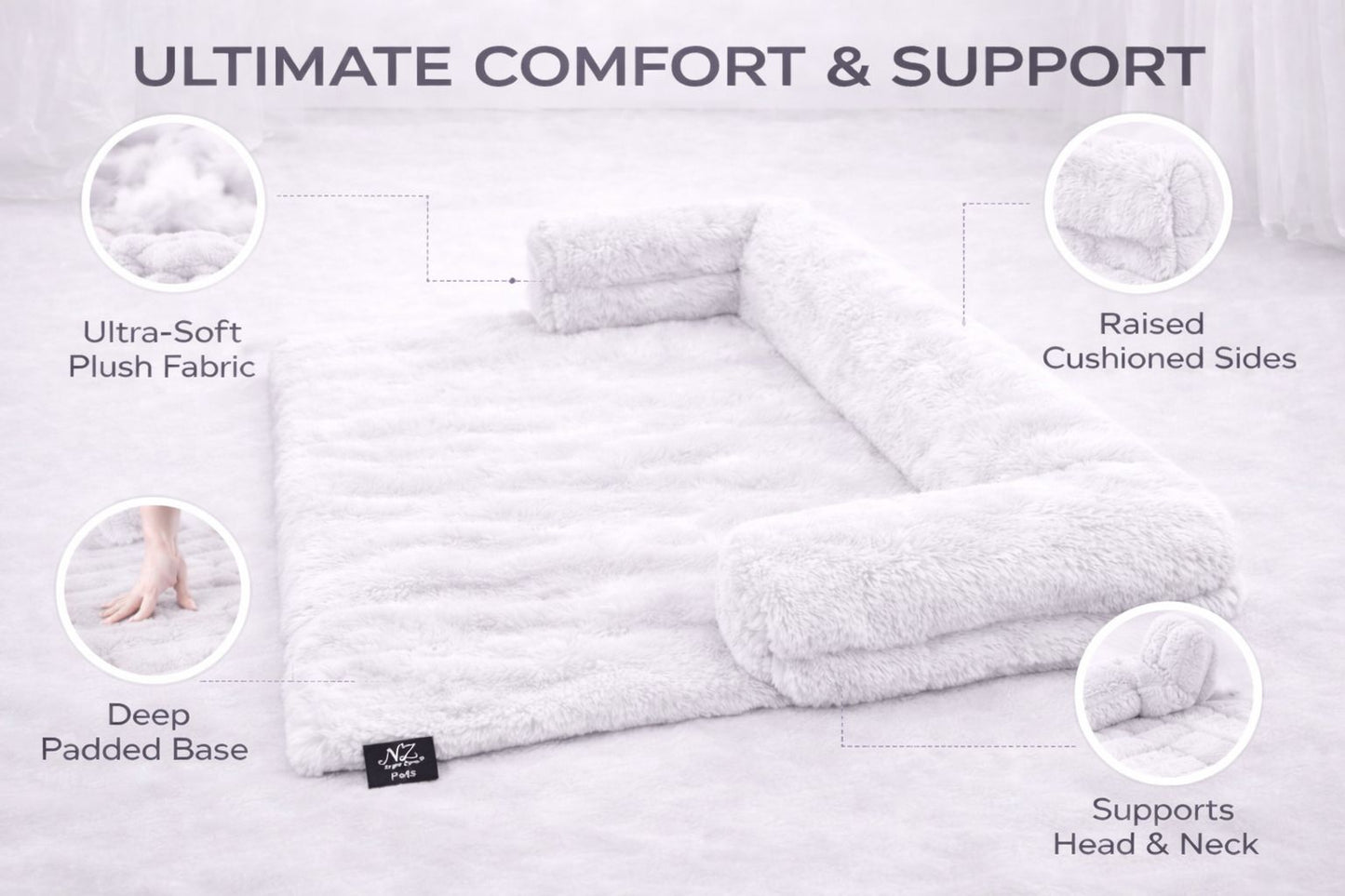 Waterproof Fleece Square Sofa Pet Bed – Soft Plush Washable Dog & Cat Bed | Night Zone