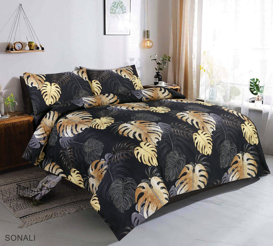 Sonali Black Tropical Leaf Microfibre Duvet Cover Set – Soft Easy Care Bedding | Night Zone