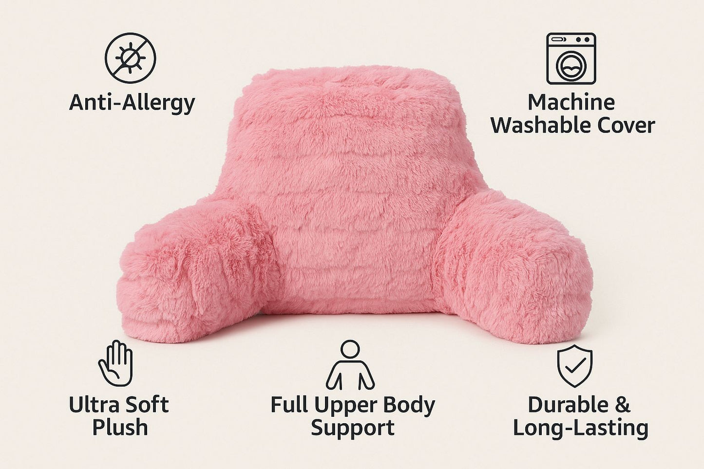 Reading Pillow Backrest with Arms – Ultra Soft Fluffy Bed Rest Support Cushion | Night Zone