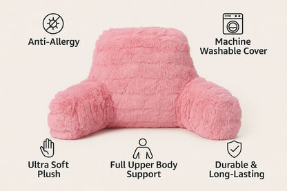 Reading Pillow Backrest with Arms – Ultra Soft Fluffy Bed Rest Support Cushion | Night Zone