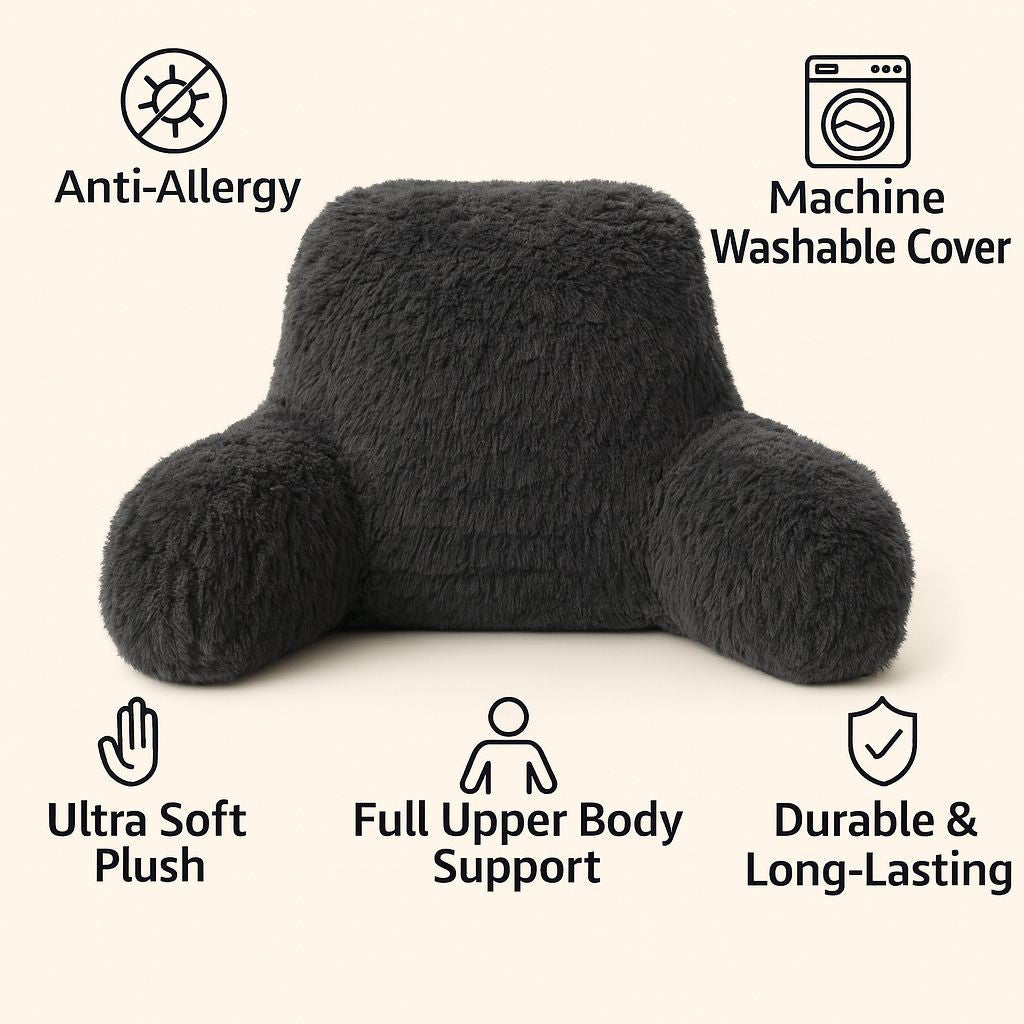 Reading Pillow Backrest with Arms – Ultra Soft Fluffy Bed Rest Support Cushion | Night Zone