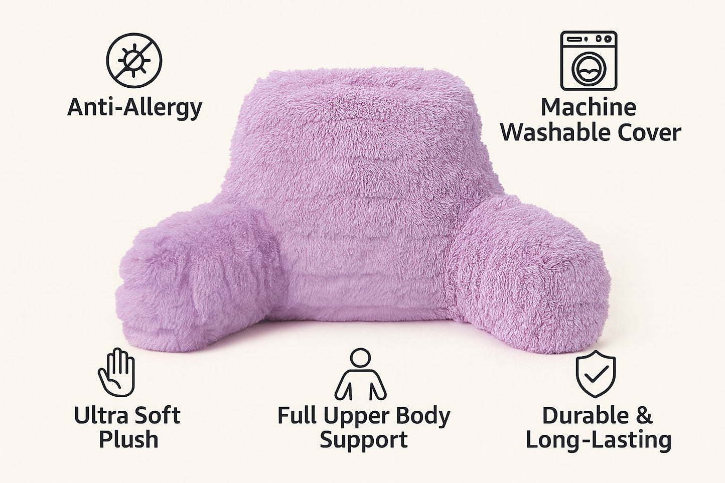 Reading Pillow Backrest with Arms – Ultra Soft Fluffy Bed Rest Support Cushion | Night Zone