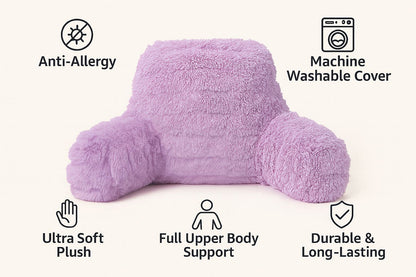 Reading Pillow Backrest with Arms – Ultra Soft Fluffy Bed Rest Support Cushion | Night Zone