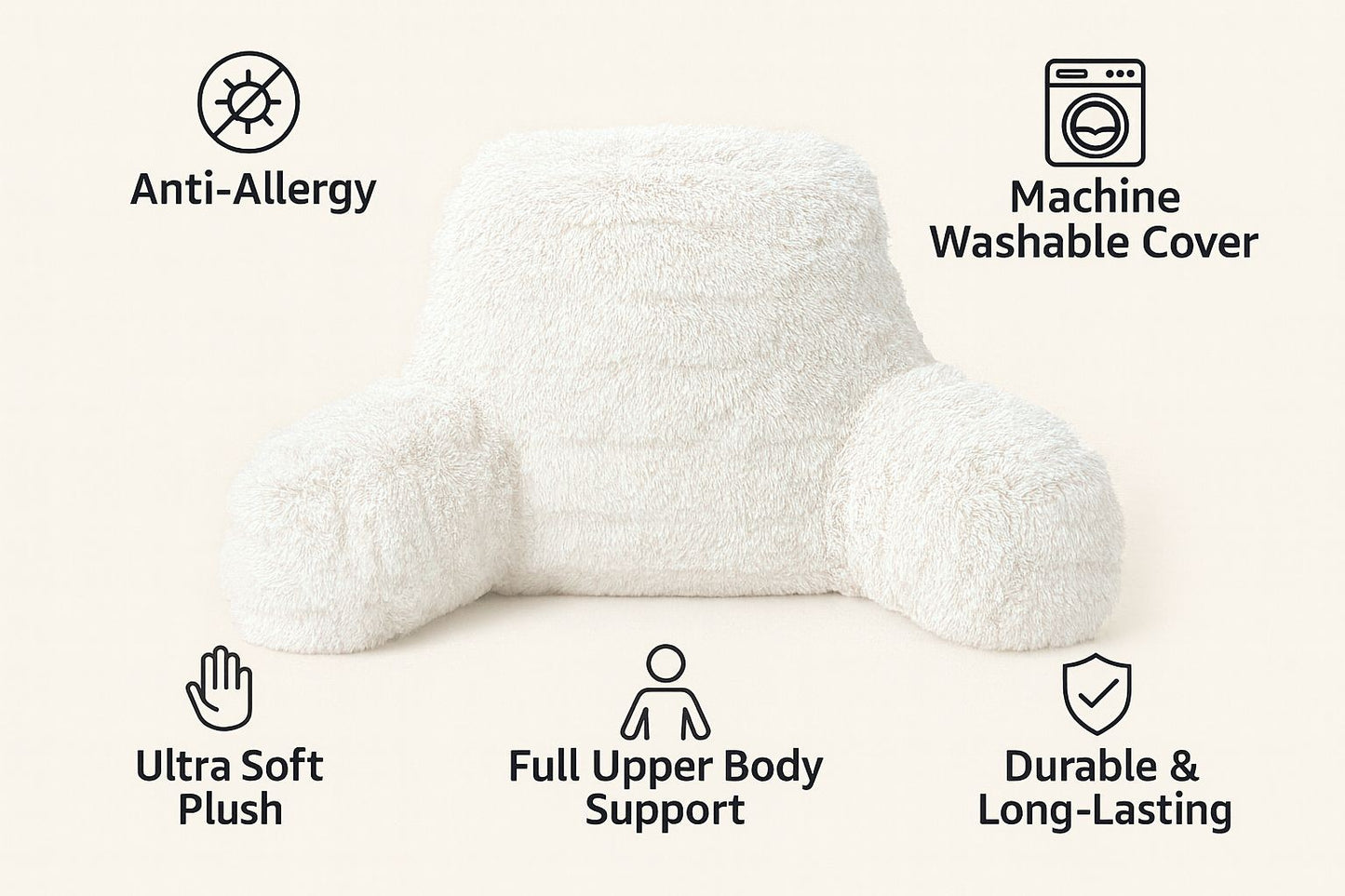 Reading Pillow Backrest with Arms – Ultra Soft Fluffy Bed Rest Support Cushion | Night Zone
