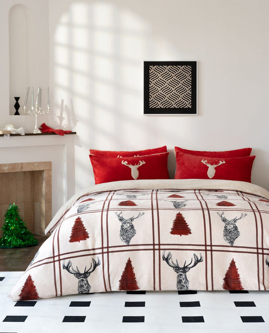 Stag Teddy Bear Fleece Duvet Cover Set – Soft Warm Cosy Winter Bedding | Night Zone