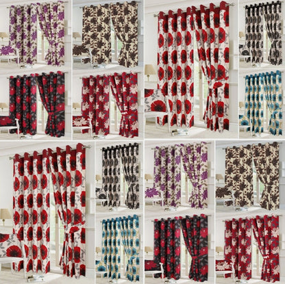 Floral Printed Fully Lined Eyelet Curtains with Tiebacks | Night Zone