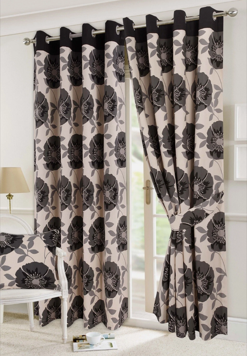 Floral Printed Fully Lined Eyelet Curtains with Tiebacks | Night Zone