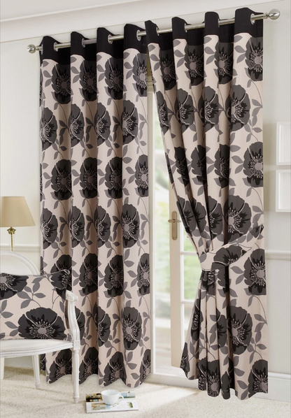 Floral Printed Fully Lined Eyelet Curtains with Tiebacks | Night Zone