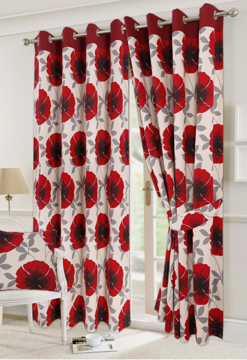 Floral Printed Fully Lined Eyelet Curtains with Tiebacks | Night Zone