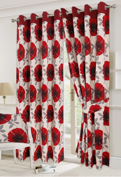 Floral Printed Fully Lined Eyelet Curtains with Tiebacks | Night Zone