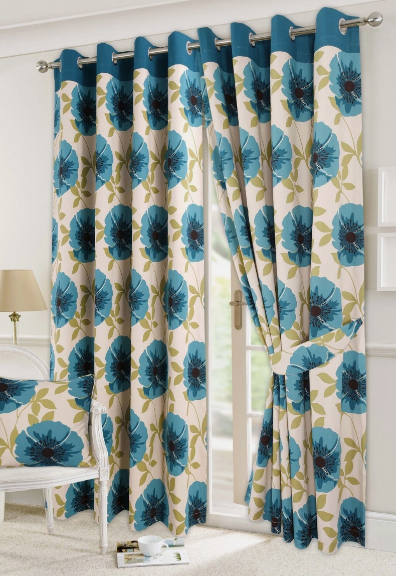 Floral Printed Fully Lined Eyelet Curtains with Tiebacks | Night Zone