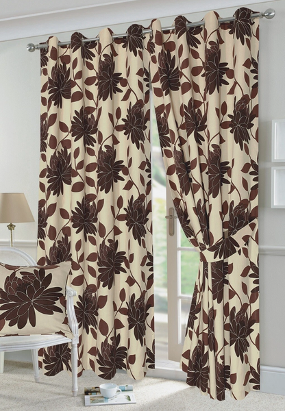 Floral Printed Fully Lined Eyelet Curtains with Tiebacks | Night Zone