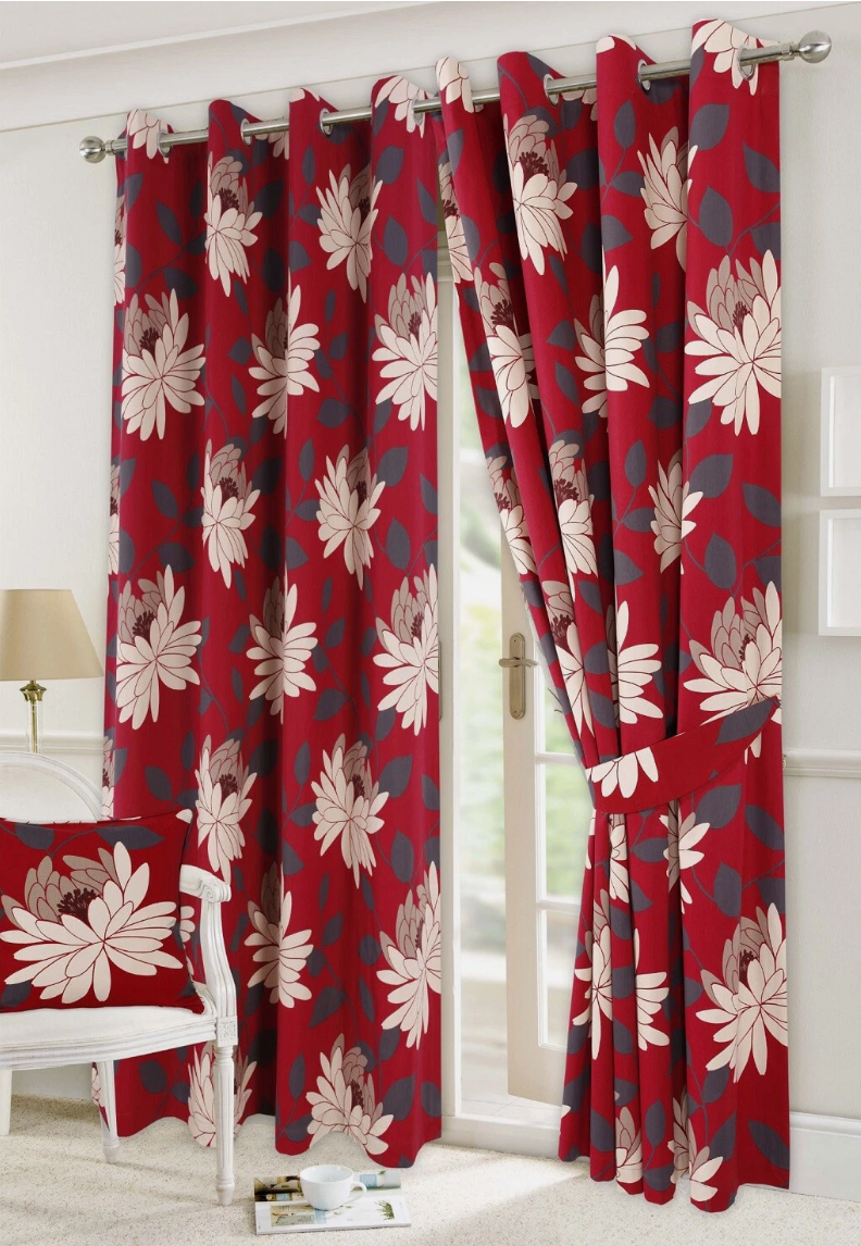 Floral Printed Fully Lined Eyelet Curtains with Tiebacks | Night Zone