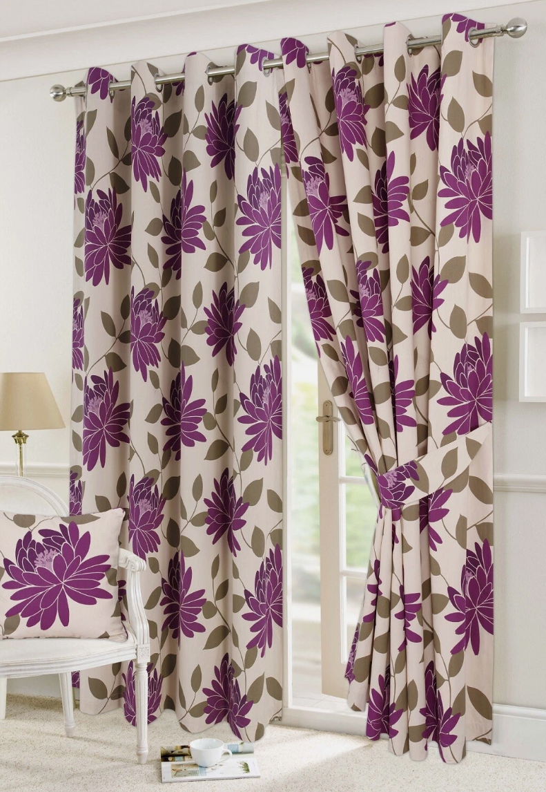 Floral Printed Fully Lined Eyelet Curtains with Tiebacks | Night Zone