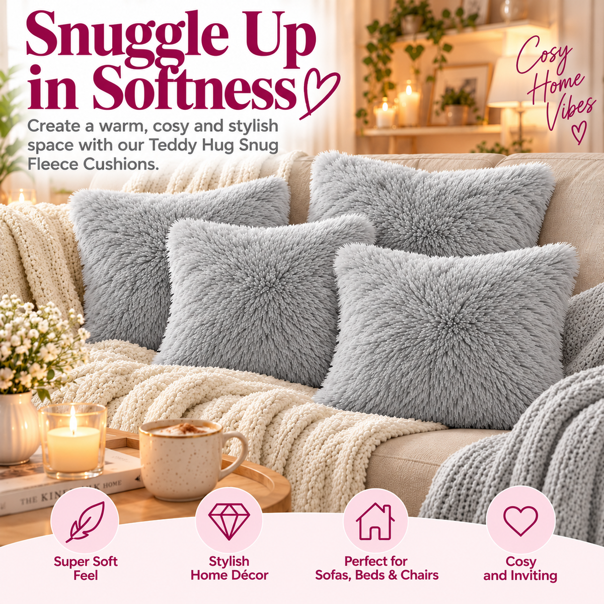 Teddy Hug Fleece Cushion Cover – Soft Fluffy Snug Cuddle Cushion Cover | Night Zone