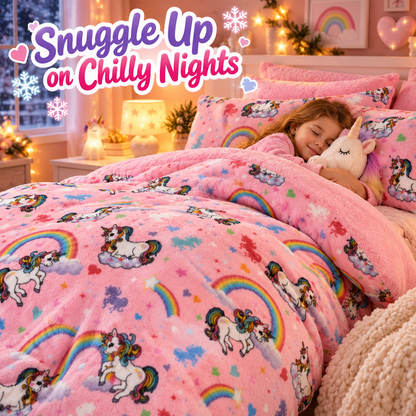 Unicorn Teddy Bear Fleece Duvet Cover Set – Pink Soft Cosy Bedding | Night Zone