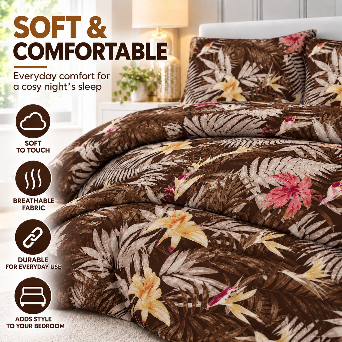 Abby Printed Polycotton Duvet Cover Set – Soft Easy Care Bedding | Night Zone