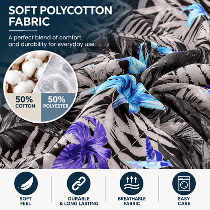 Abby Printed Polycotton Duvet Cover Set – Soft Easy Care Bedding | Night Zone