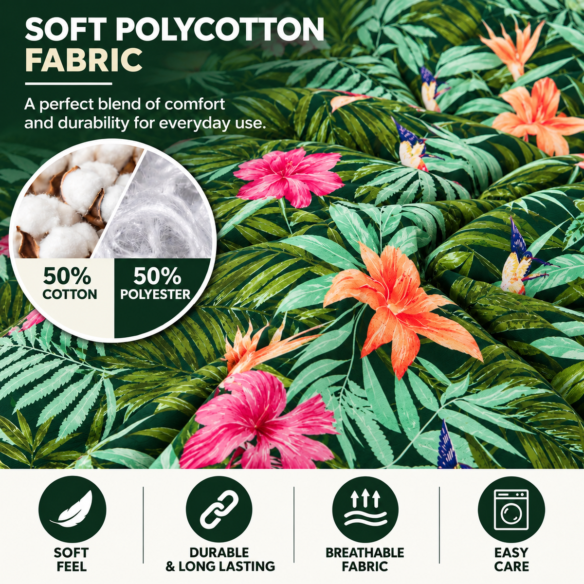 Abby Printed Polycotton Duvet Cover Set – Soft Easy Care Bedding | Night Zone