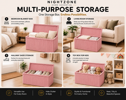 Corduroy Ribbed Foldable Storage Ottoman Box – Padded Storage Bench with Lid | Night Zone