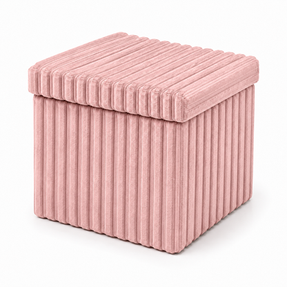 Corduroy Ribbed Foldable Storage Ottoman Box – Padded Storage Bench with Lid | Night Zone