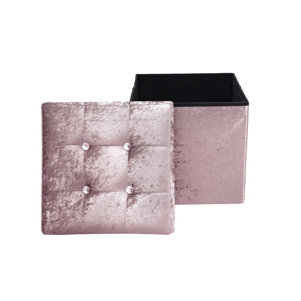 Crushed Velvet Fold-able Storage Ottoman Box – Tufted Storage Bench with Lid | Night Zone