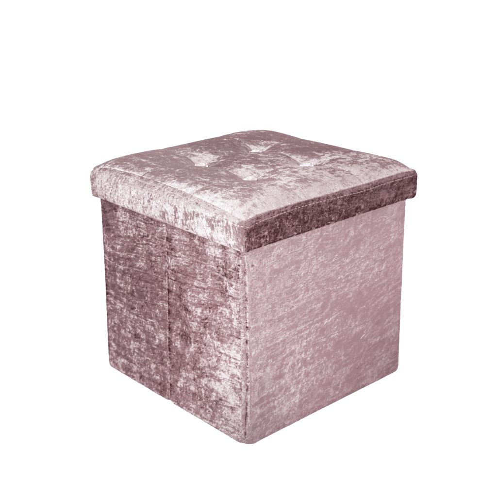 Crushed Velvet Fold-able Storage Ottoman Box – Tufted Storage Bench with Lid | Night Zone